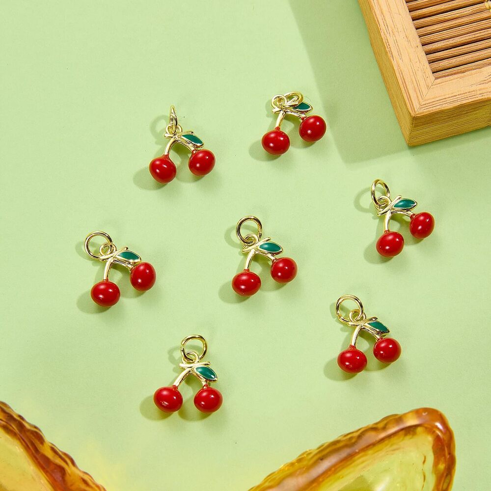 8141 10 Pcs Cherry Charms for Jewelry Making Bulk Red Cute Enamel Charms - Picture 3 of 7